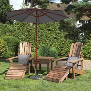 Aidandack Patio Set, Relax Chairs with Side Table - W200 x D145 x H95 cm - Fully Assembled - Grey Cushion and Parsol Included