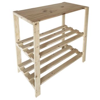 3-Shelf Heavy Duty Slatted Free-Standing Storage Unit with Work Top, Pre-Sanded Pine - L45.2 x W89 x H89 cm
