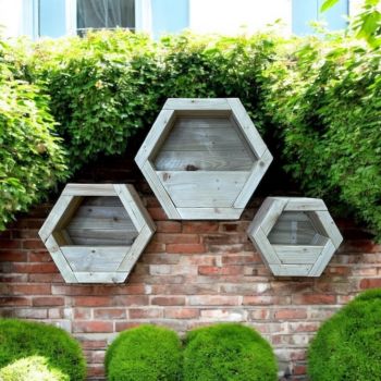 Hanging Wooden Hexagon Wall Planter (Set of 3) - L16 x W34 x H30 cm - Fully Assembled