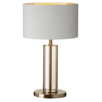 Birch Table Lamp - Crystal/Fabric/Metal - L20 x W30 x H50 cm - Brass/Opal/Cognac