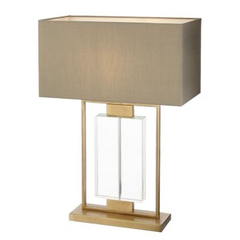 Cedar Table Lamp - Metal/Fabric/Crystal - L25 x W48 x H67.8 cm - Brass/Taupe