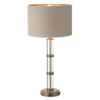 Zane Table Lamp - Crystal/Metal/Fabric - L33 x W33 x H68 cm - Brass/Soft Latte/Clear