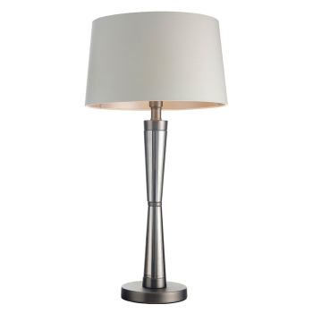 Hale Matt Table Lamp - Crystal/Metal/Fabric - L34 x W34 x H66.5 cm - Smoke/Opal/Gunmetal