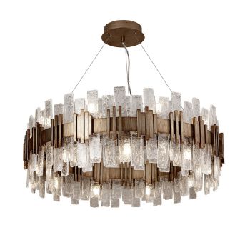 Volvic Chandelier - Metal/Glass - L80 x W80 x H28 cm - Gold/Clear