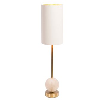 Fenn Table Lamp - Metal/Fabric/Alabaster - L15 x W15 x H69 cm - Brass/Opal/White