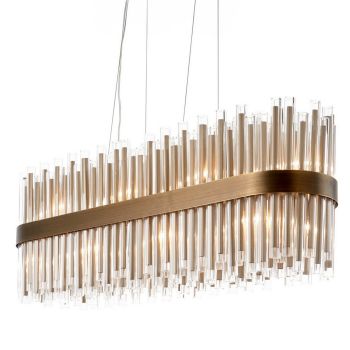 Ives Long Chandelier - Metal/Glass - L25 x W98.5 x H37 cm - Brass/Clear