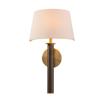 Teak Wall Lamp - Metal/Fabric - L16 x W28 x H50 cm - Brass/Off-white