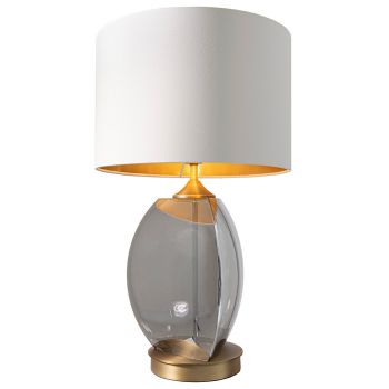 Rune Table Lamp - Glass/Fabric/Metal - L33 x W33 x H56 cm - Smoke/Opal/Gunmetal