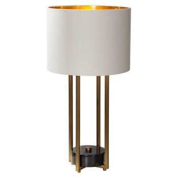 Quill Table Lamp - Metal/Fabric/Marble - L40 x W40 x H81 cm - Brass/White/Black