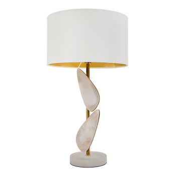 Rift Table Lamp - Alabaster/Metal/Fabric - L35 x W35 x H62.2 cm - White/Brass/Cream