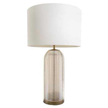 Quince Table Lamp - Metal/Glass/Fabric - L35 x W35 x H67.5 cm - Brass/Cognac/Opal