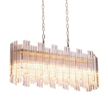 Keira Long Chandelier - Metal/Glass - L22 x W87 x H38 cm - Nickel
