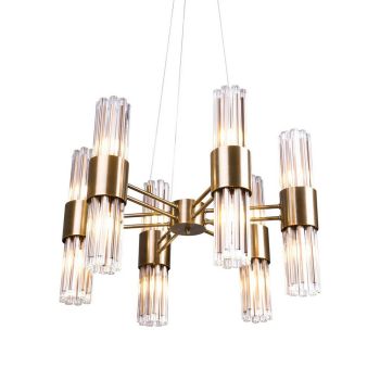 Ives 6 Arm Chandelier - Metal/Glass - L62 x W62 x H40 cm - Brass/Clear