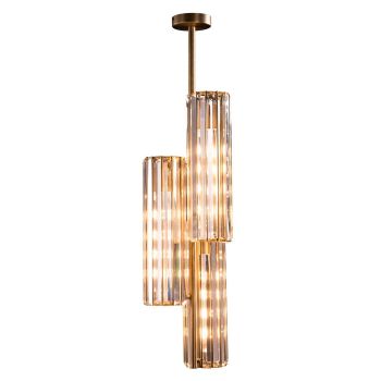 Yule Triple Pendant - Metal/Crystal - L30 x W30 x H96.5 cm - Brass