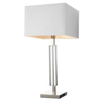 Dorian Table Lamp - Metal/Crystal/Fabric - L32 x W32 x H66 cm - Nickel/White