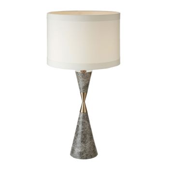 Dael Table Lamp - Metal/Marble/Fabric - L36 x W36 x H71.2 cm - Brass/Grey/Off-white