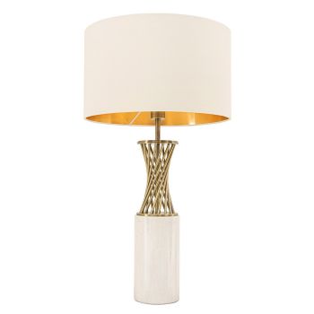 Rylan Table Lamp - Metal/Marble/Fabric - L32 x W32 x H58 cm - Brass/White/Opal