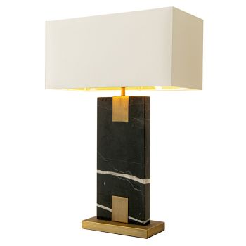Meadow Table Lamp - Metal/Marble/Fabric - L22 x W46 x H67 cm - Brass/Black/Opal