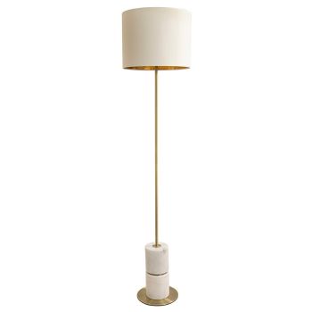 Malachai Floor Lamp - Metal/Marble/Fabric - L37 x W37 x H161 cm - Brass/White/Opal