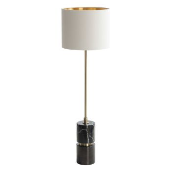 Malachai Table Lamp - Metal/Marble/Fabric - L20 x W20 x H66 cm - Brass/Black/Opal
