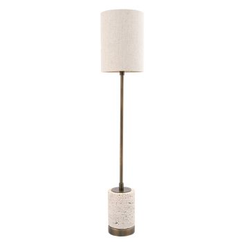Leif H63cm Table Lamp - Metal/Travertine/Linen - L12 x W12 x H63.5 cm - Brass/Natural