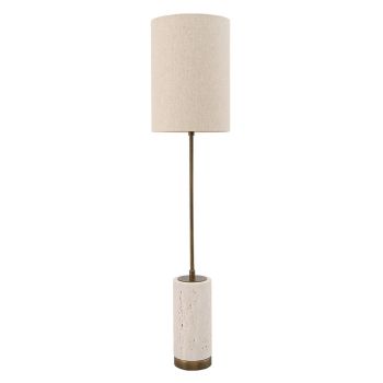 Leif H79cm Table Lamp - Metal/Travertine/Linen - L18 x W18 x H80 cm - Brass/Natural