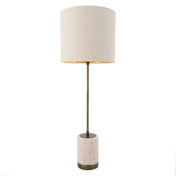 Leif H71cm Table Lamp - Metal/Travertine/Linen - L25 x W25 x H71.5 cm - Brass/Natural