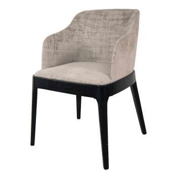 Ulric Chair - Velvet Texture Effect/Wood - L56 x W56 x H79 cm - Mushroom/Black