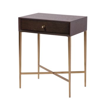 Frost Side Table - Wood/Metal - L35 x W50 x H65 cm - Chocolate/Brass