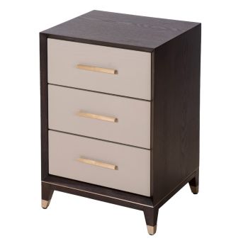 Cairo Bedside Table - Veneer/Metal - L40 x W45 x H65 cm - Ceramic Grey/Chocolate/Brass