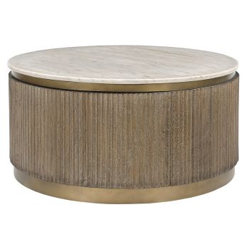 Milo Coffee Table - Metal/Wood/Marble - L76 x W76 x H38 cm - Brass/Brown/Neutral