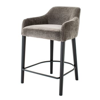 Evren Barstool - Wood/Chenille Fabric - L57 x W56 x H85 cm - Black/Mouse