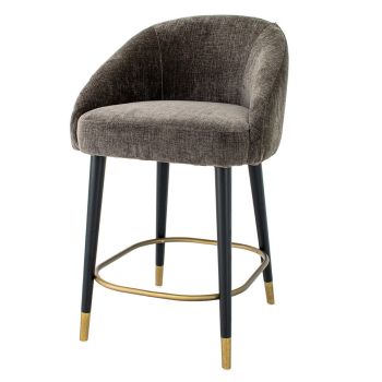 Muldrow Barstool - Metal/Wood/Chenille Fabric - L57 x W56 x H90 cm - Brass/Black/Mouse
