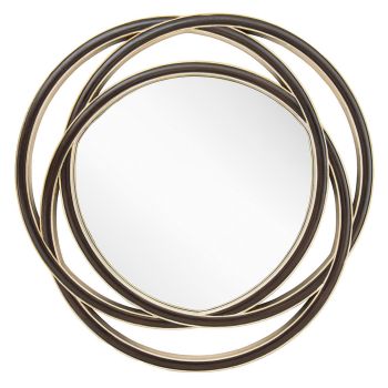 Quartz Round Framed Mirror - Resin - L3.5 x W122 x H122 cm - Walnut/Champagne Silver