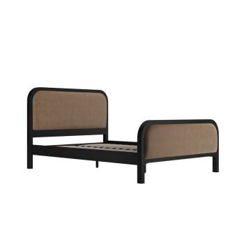 Ines Double Bed Frame - Velvet/Rubber Wood - L204.5 x W142.5 x H108 cm - Mole/Black - Full Assembly Required