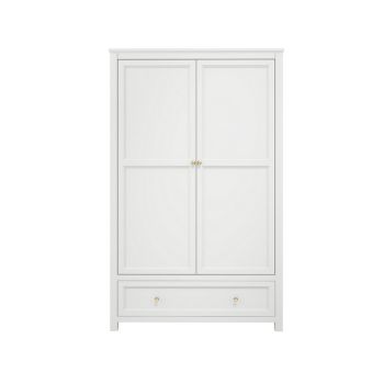 Ives 2 Door Wardrobe - Engineered Wood/Metal - L55 x W118 x H191 cm - White/Antique Brass