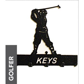 Golfer Key Holder - Rack - Solid Steel - W15 x H9 cm - Powder Coated Black