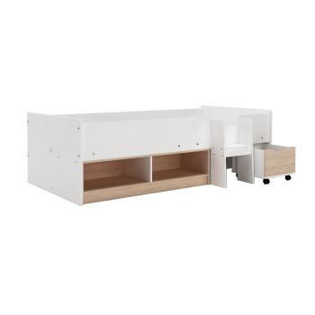 Cabin Bed with Cubes and Pullout Drawer - L197.4 x W98 x H60 cm - Assembly Required - White/Oak