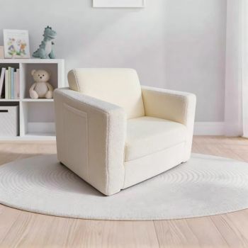 Lamb Fold Out Chair Lounger - Convertible Kids Lambs Chair Bed - L44 x W60 x H38 cm - Assembly Required - Cream