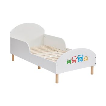 Kids Toddler Bed Frame with Transport Decal - L144 x W74 x H68 cm - White
