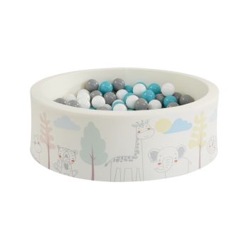 Jungle Kids Ball Pit with 200 Balls - L5 x W90 x H30 cm - White/Grey/Turquoise