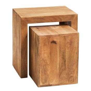 Toko Light Mango Cubed Nest of 2 Tables - Solid Mango Wood - L35 x W51 x H55 cm