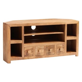 Toko Light Mango Corner TV Unit Open - Solid Mango Wood - L45 x W110 x H55 cm