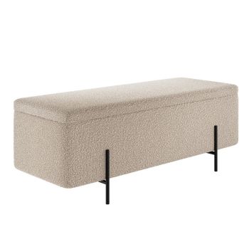 Lola Storage Ottoman - Boucle/Metal - L45 x W115 x H45 cm - Buff/Black - Minimal Assembly Needed