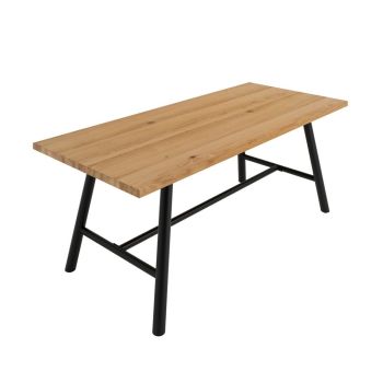 Louie Indoor Dining Table (Pack of 2) - Wood Variant/Metal - L89 x W200 x H76 cm - Tawny/Black - Flat Pack