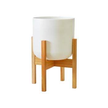 Lisbon Pot and Stand - Ceramic - L20.5 x W20.5 x H34.5 cm - White