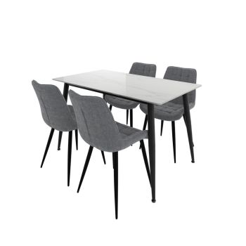 Luna Marble Effect Dining Set - Ceramic/Metal - White Marble