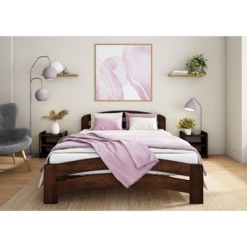 Small Double Size Bed Frame - Solid Wood - L197 x W128 x H80 cm - Walnut