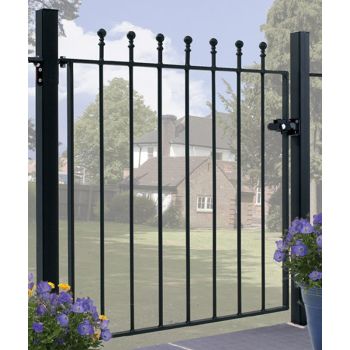 Manor Higher Flat Top Single Gate - Solid Steel - Fits Gap of 914 mm x 1220 mm High - Electro Galvanised/Black Powder Coated