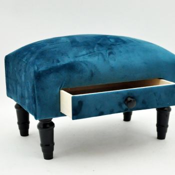 Footstool with Drawer - Velvet - L25 x W45 x H28 cm - Blue